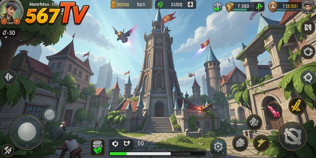 Tampilan gameplay dari 567TV yang mendebarkan dalam Tower Defense.
