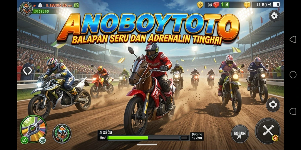 Tampilan gameplay seru ANOBOYTOTO dengan balapan mendebarkan.