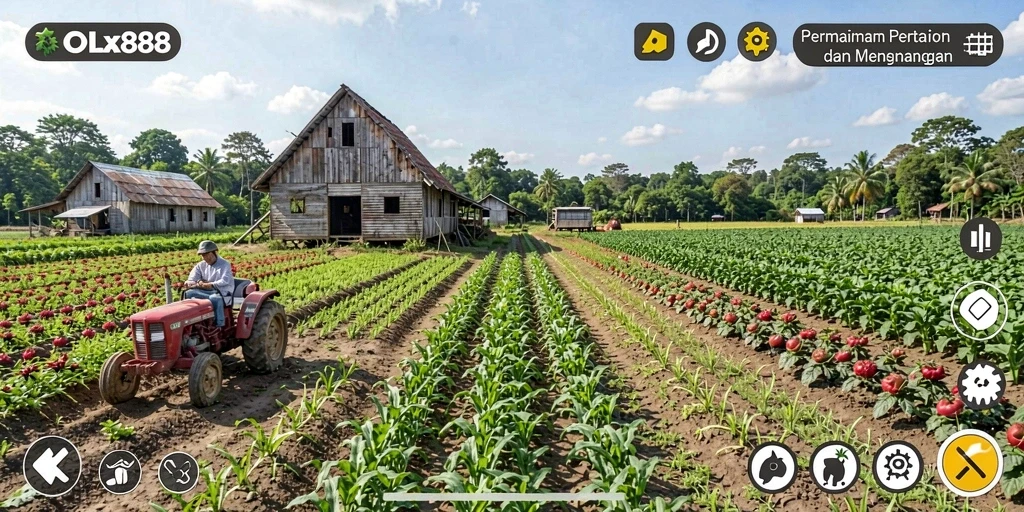 Tampilan gameplay OLX888 yang menampilkan aktivitas pertanian yang seru.