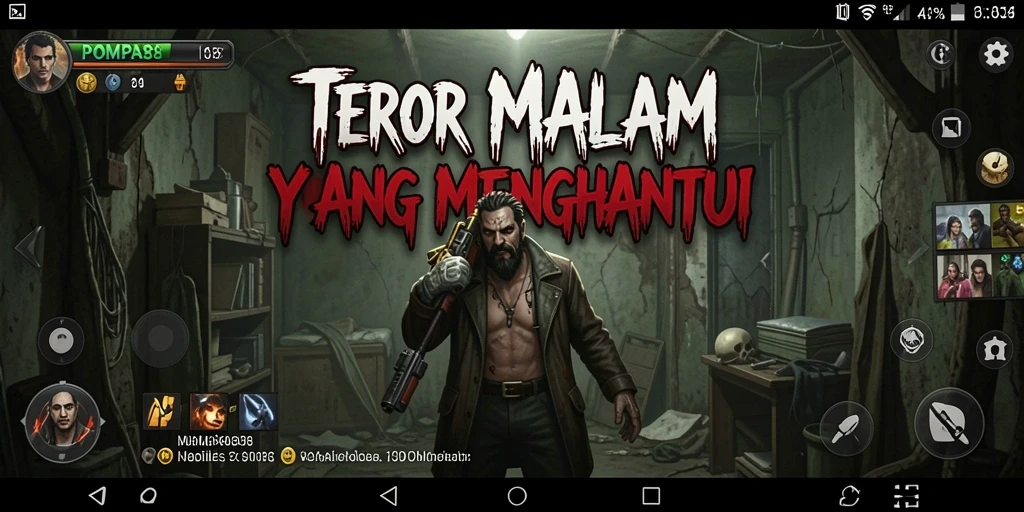 Tampilan gameplay POMPA88 yang menyeramkan dengan atmosfer mencekam.