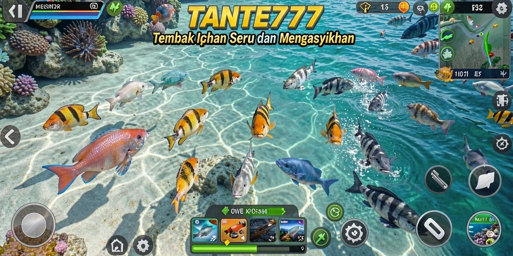Screenshot utama TANTE777 menampilkan aksi menembak ikan yang seru.