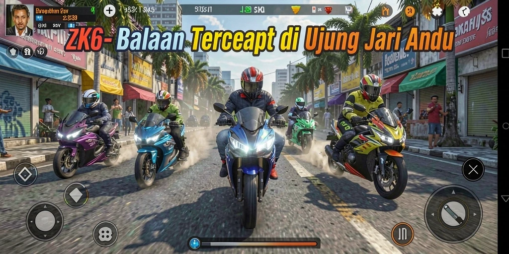 Tampilan gameplay seru dari ZK6 dengan balapan motor yang mendebarkan.